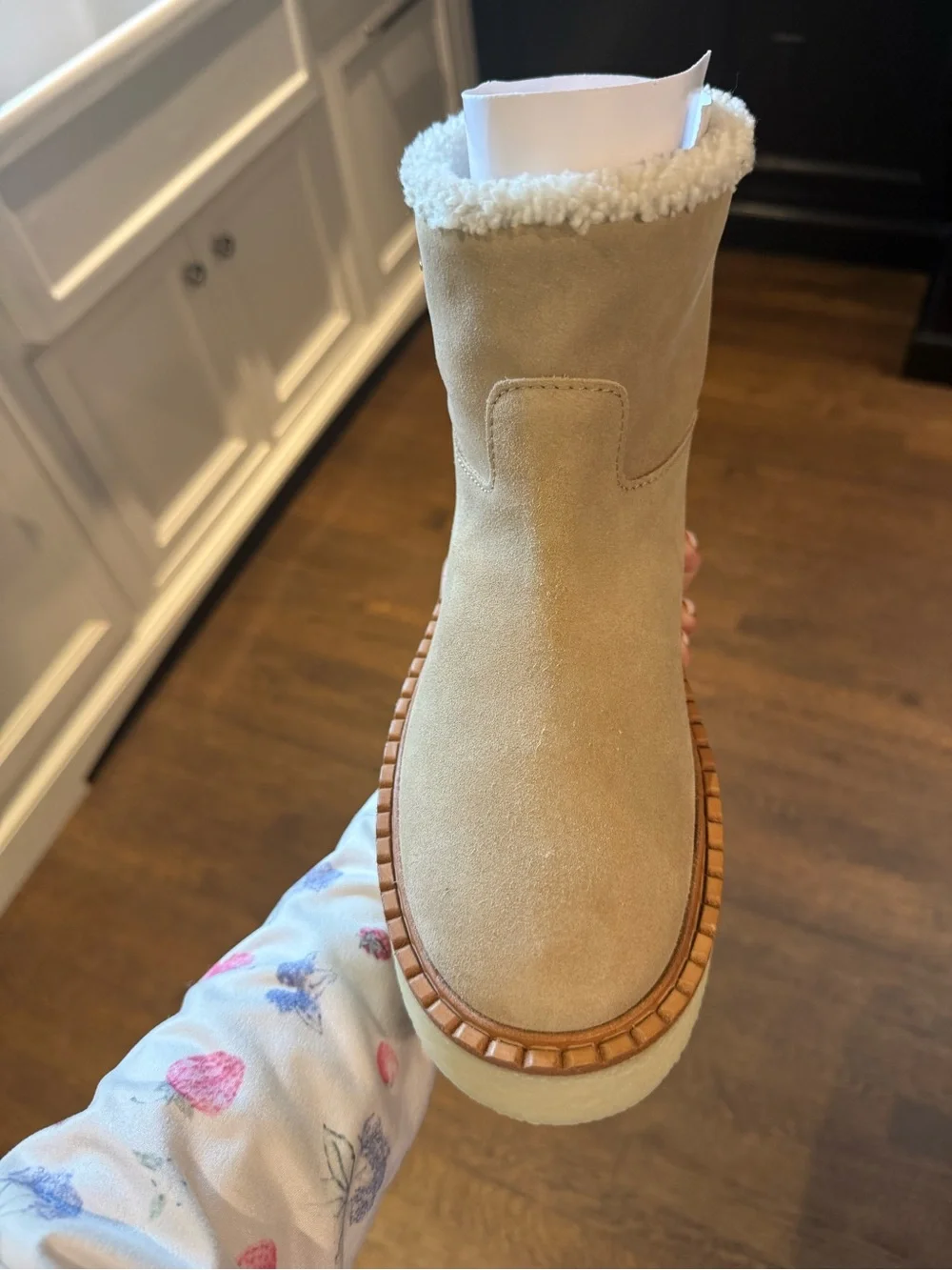 BRAND NEW Prada Tan Suede Shearling-Trim Platform Ankle Boots